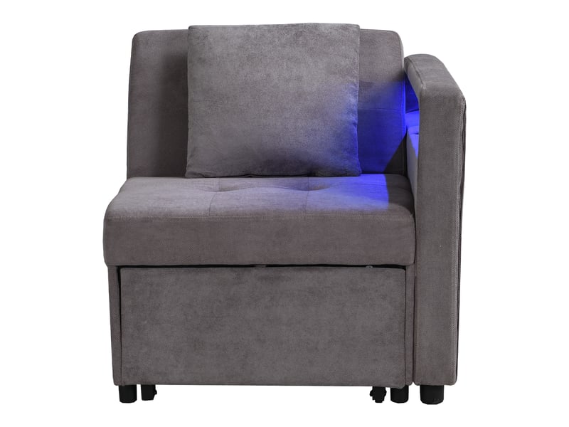  Canapé-lit 3 en 1 en lin gris foncé, dossier réglable, led et ports usb-type-c, convertible pour petits espaces  - Conforama D