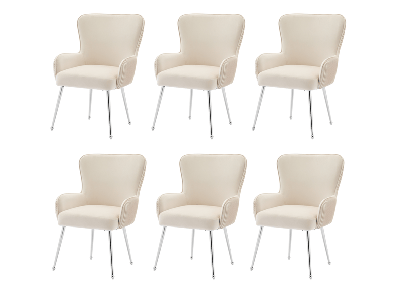  Lot de 6 chaises salle à manger 57x53x83 cm en velours beige, pieds métal argenté, doté d'accoudoirs  - Conforama A