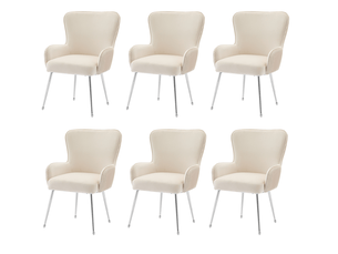 Lot de 6 chaises salle à manger 57x53x83 cm en velours beige, pieds métal argenté, doté d'accoudoirs