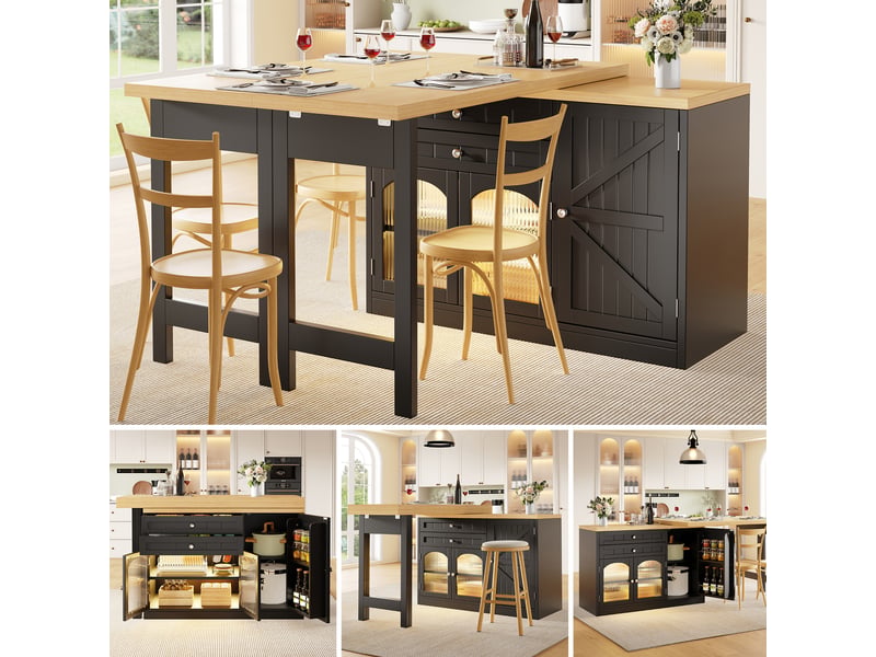  Ilot de cuisine 3 portes 2 tiroirs coloris noir mdf  - Conforama B