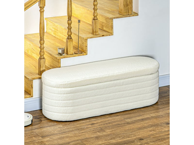  Banquette de lit avec espace de rangement, en polaire douce, 116 x 41 x 40,5 cm, blanc crème  - Conforama D