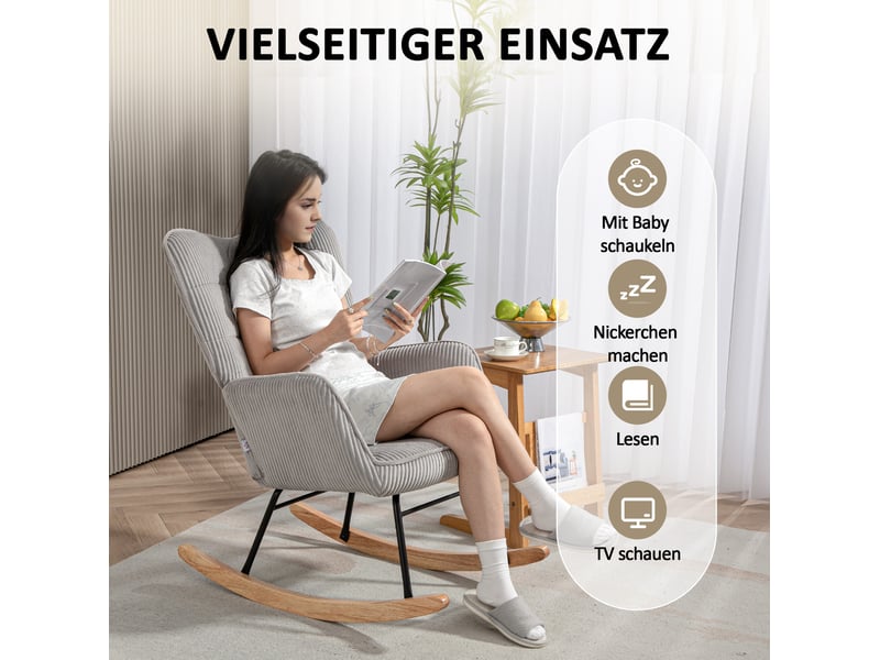  Fauteuil à bascule modenvie en polyester aspect velours côtelé gris clair 71 x 98 x 101 cm  - Conforama E