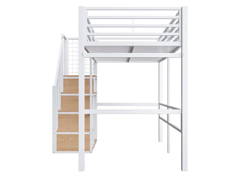  Lit mezzanine 90x200cm avec armoire intégrée - lit 1 place - métal blanc, échelle sécurisée, espace bureau, gain de place enfant ado  - Conforama D