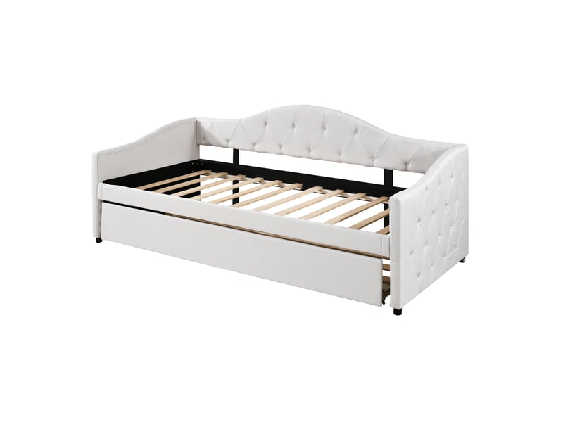  Lit banquette 90x200 avec lit gigogne 90x190, canapé lit simple en lin, beige  - Conforama W