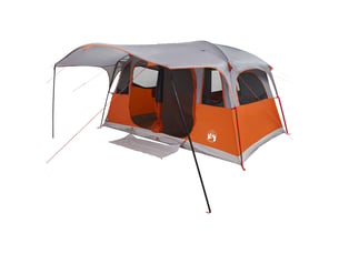 Tente tunnel, tente de camping 12 personne gris et orange polyester et acier