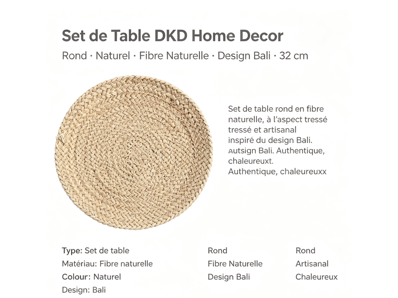  Set de table dkd home decor naturel fibre naturelle bali 32 cm S3037281 - Conforama E