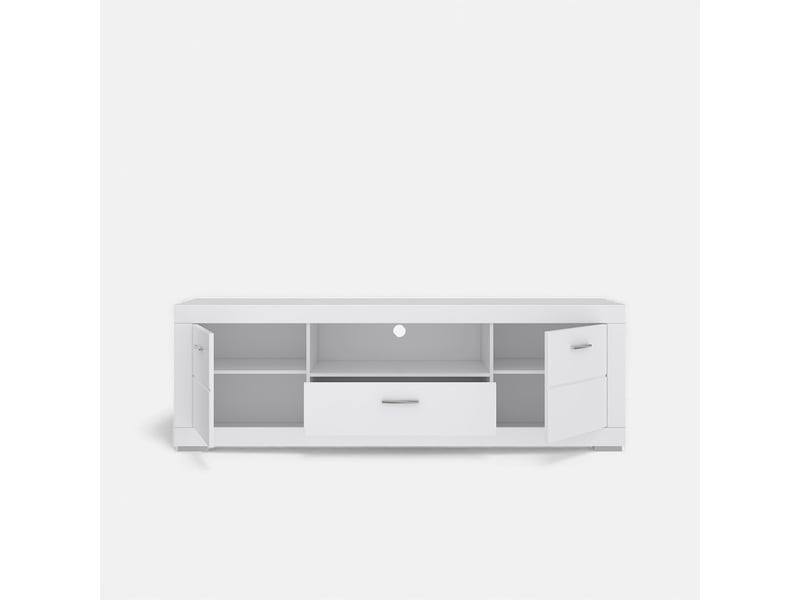 Meuble tv blanc avec portes, tiroir et étagères 196x64 snow  - Conforama D