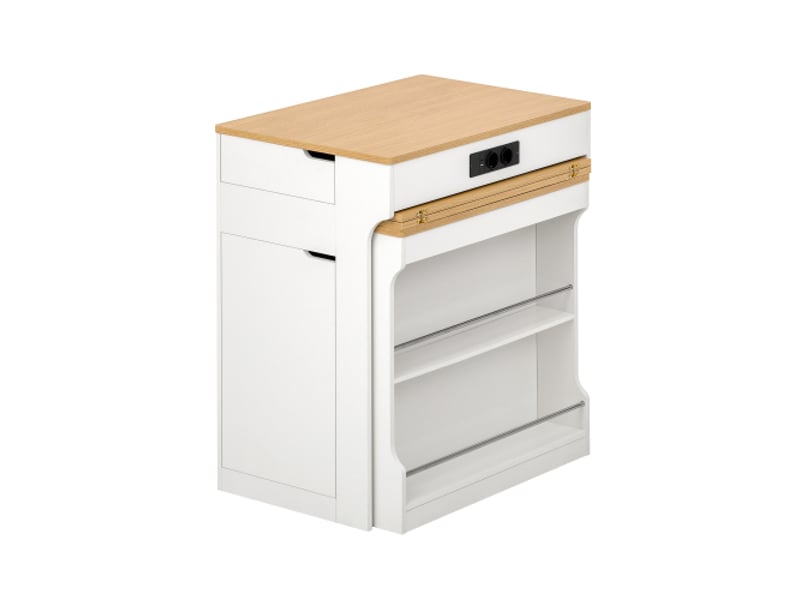  Îlot de cuisine mobile avec table extensible, multiprise intégrée et 2 tiroirs – buffet et desserte blanc  - Conforama A