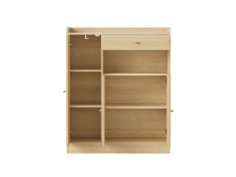  Meuble à chaussures 90x35x110 cm avec 3 portes effet cannage, 1 tiroir et étagères réglables - Naturel Fay Lum - Conforama D