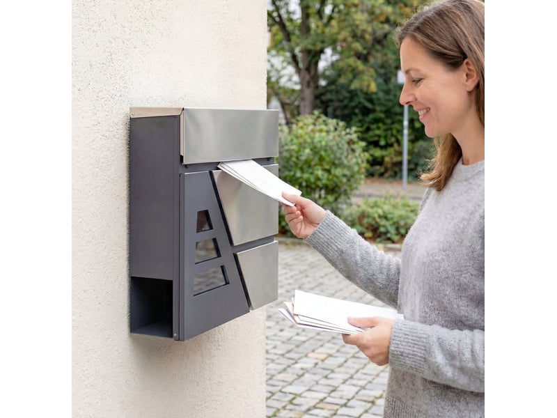 Boîte aux lettres murale 37x10x37 cm avec porte-journaux métal gris foncé - Conforama C