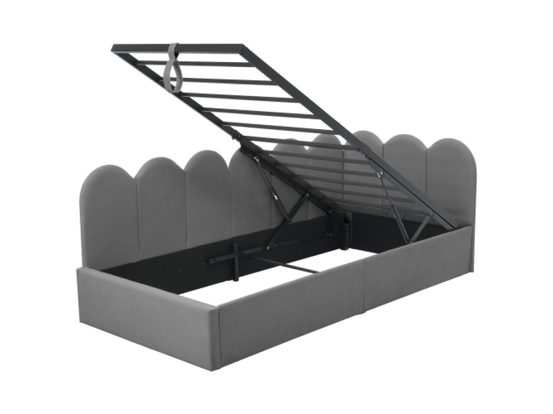 Lit-banquette 90x190 cm velours gris avec coffre hydraulique et sommier à lattes métalliques - Conforama C