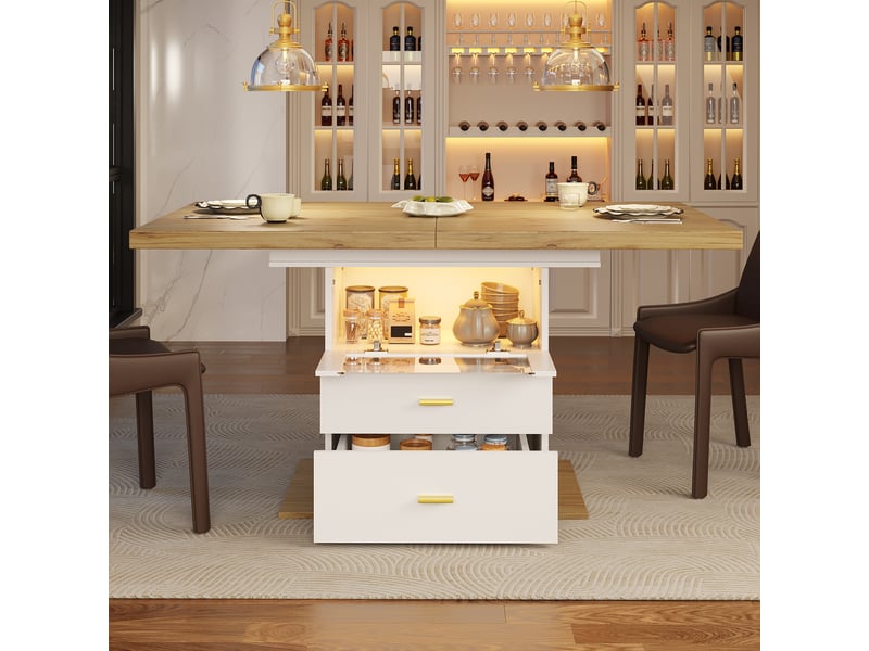 Table à manger extensible 110–140 cm, bois clair et blanc, led et rangement Fay Lum - Conforama D
