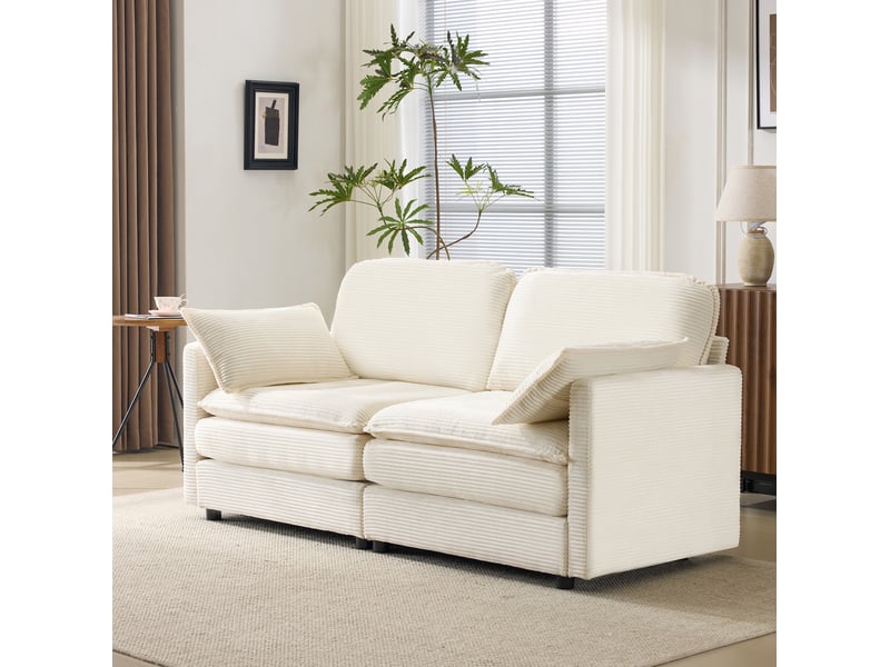  Canapé 2 places 167,5x75x85 cm, 2 coussins, assise épaisse et moelleuse, style minimaliste, finition bois blanc  - Conforama D