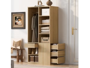Armoire tcqpz 70 x 50 x 170 cm avec penderie, étagères, 4 tiroirs et rangement fermé coloris bois