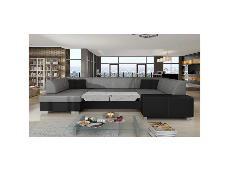  Canapé panoramique en u gris foncé &amp; noir convertible 6 places havane fonction lit intégrée  - Conforama D