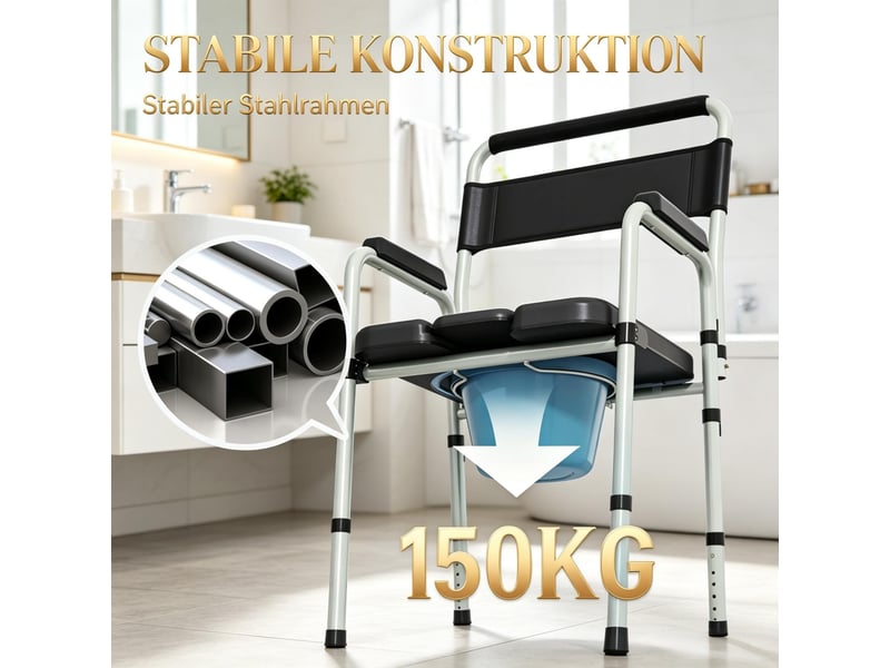  Fauteuil de salon - chaise de toilette pliable avec accoudoirs et dossier, chaise sanitaire portable, noir  - Conforama R