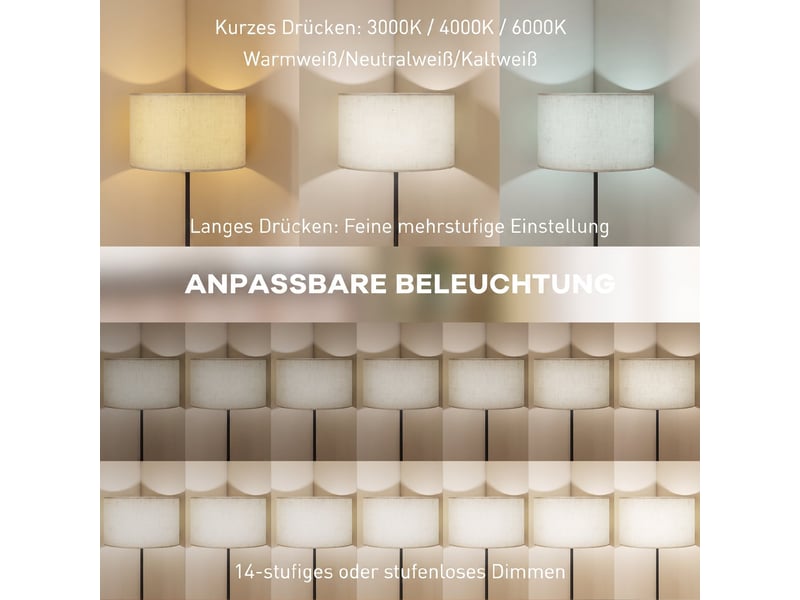  Lampadaire à intensité variable avec abat-jour en lin, douille e27, hauteur réglable, noir  - Conforama D
