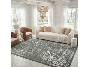 Tapis vintage patiné en polypropylène vertblanc, 122 x 122 cm
