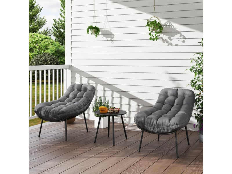 Salon de jardin 2 pl. Ensemble de meubles de jardin coussins de 15 cm d'épaisseur gris - Conforama D
