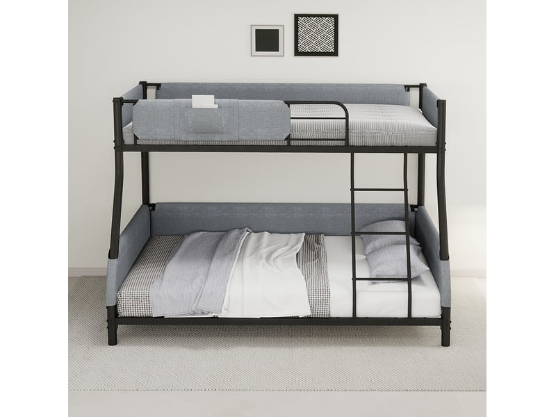  Lit superposé 90x190 cm et 140x190 cm en fer noir et gris avec poche amovible  - Conforama E