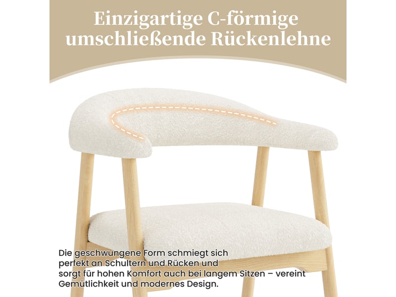 Lot de 2 chaises de salle à manger en bois massif tissu bouclette beige  - Conforama B