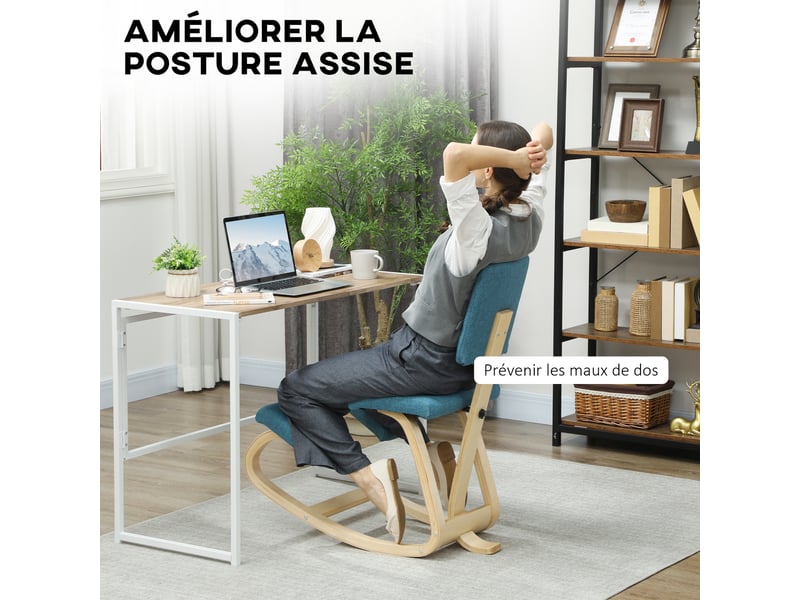  Chaise à genoux ergonomique avec dossier, correcteur de posture 51x84x93cm bleu foncé, siège assis genoux à bascule  - Conforama A