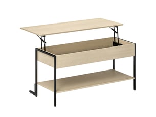 Table basse avec plateau relevable, table de salon avec compartiment caché et étagère ouverte, bois naturel, 95x40x59cm