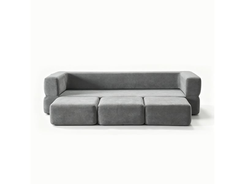  Canapé droit convertible ,2 places ,avec 3 repose-pieds,aucun assemblage requis,201 x 75 x 50 cm,gris  - Conforama A