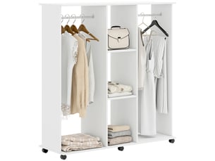 Armoire penderie meuble de rangement mobile 6 roulettes 120 x 40 x 128 cm en bois blanc
