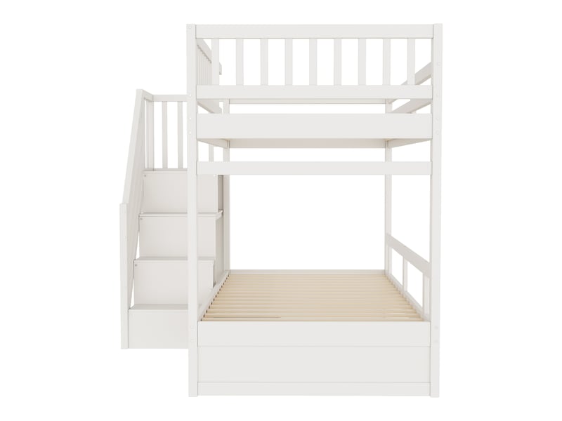  Lit superposé enfant 200×90 cm avec escalier de rangement, tiroir et sommiers à lattes, sans matelas, en bois  - Conforama E