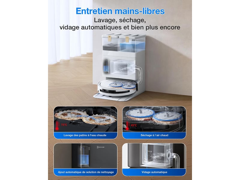 ECOVACS DEEBOT T50 Pro Omni Gen3 Set Robot Aspirateur Laveur, 25000Pa, AIVI 3D 3.0, Lavage 75°C,81mm 25kPa, AIVI 3D 3.0,Lavage 75°C - Conforama E