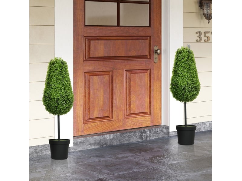  Lot de 2 plantes artificielles buis 90 cm en plastique vert, feuillage résistant aux uv pour intérieur extérieur  - Conforama E