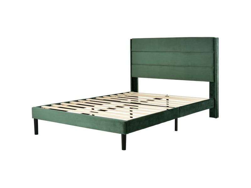  Lit adulte double 140x200 cm en velours vert foncé avec sommier et matelas h3  - Conforama E