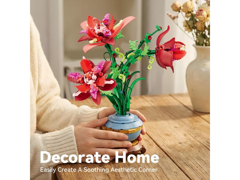 505 pièces iris rouge en pot à construire, set de blocs de construction fleurs, décoration maison et bureau, cadeau - Conforama C