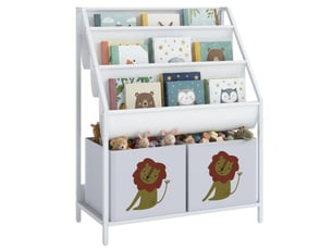 Bibliothèque pour enfants avec 2 compartiments ouverts et 3 étagères suspendues, 60 x 30 x 76 cm, blanche