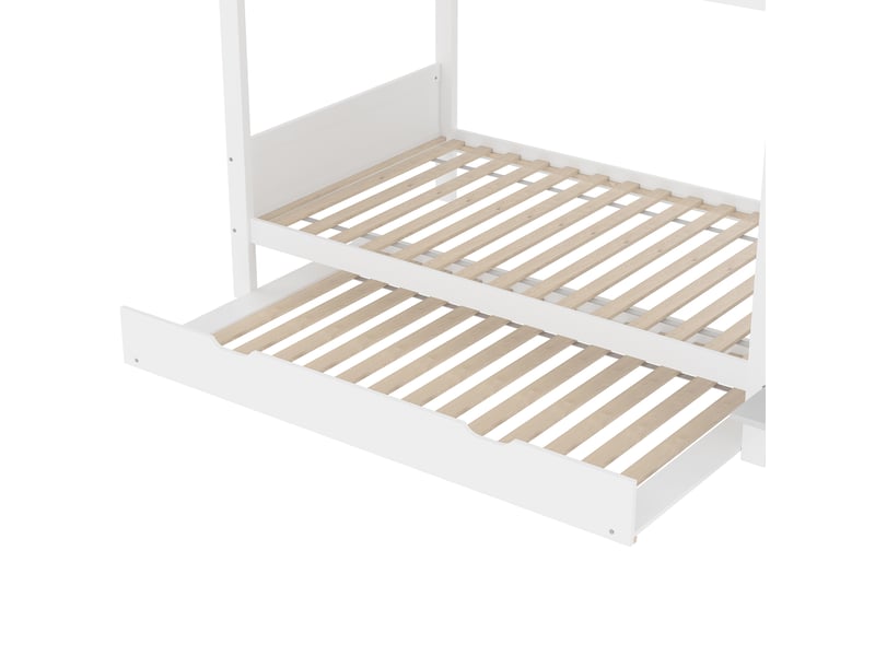  Lit superposés enfant 90x200cm avec lit gigogne, rangement, armoire, garde-corps, sommiers, pin blanc, sans matelas  - Conforama E