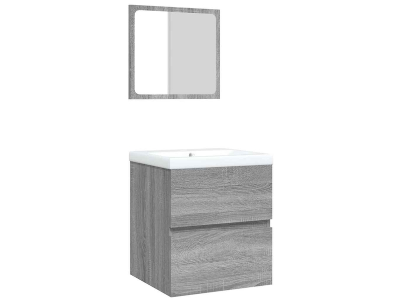  Armoire lavabo salle de bain, meuble de rangement et bassin et miroir sonoma gris  - Conforama A