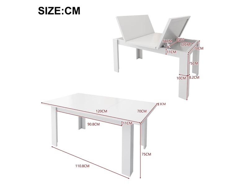 Table à manger 120x70 cm – blanc – rangement ouvert – multifonction – idéal petit espace – design moderne - Conforama C