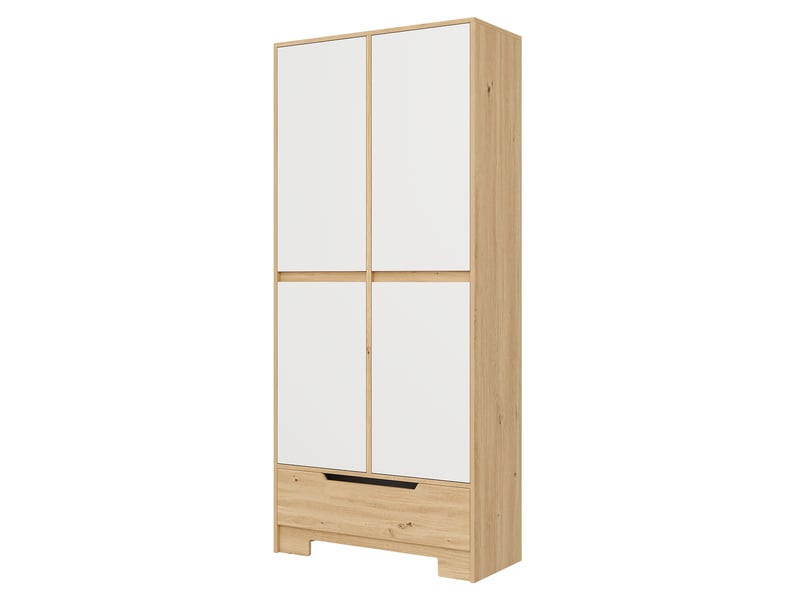 Armoire de rangement cuisine 80x35x180 cm blanche et effet bois avec tiroir, étagères réglables et rangements de porte - Conforama A
