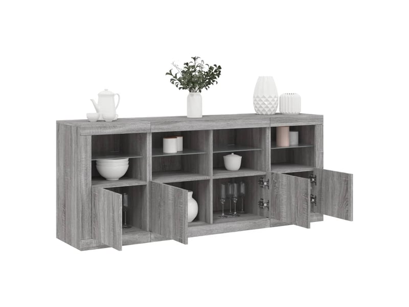 Buffet salon, buffet de rangement avec lumières led sonoma gris 163x37x67 cm - Conforama B
