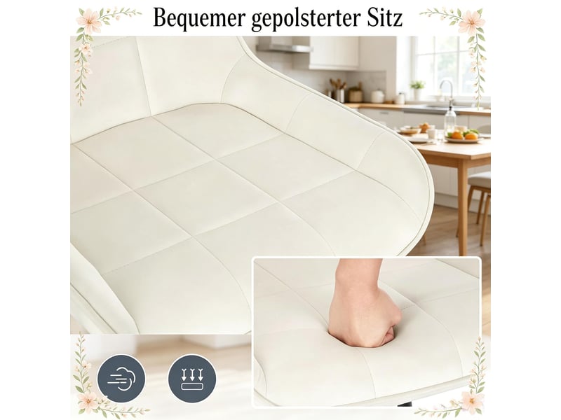  Chaise de salle à manger lot de 4 avec dossier incurvé  - pieds métal réglables velours - noir et blanc  - Conforama E