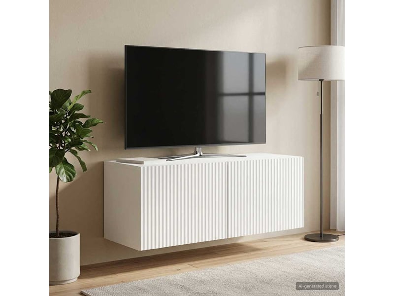  Meuble tv - banc tv - meuble de rangement mural 78,5 x 31 x 30 cm blanc brillant  - Conforama D