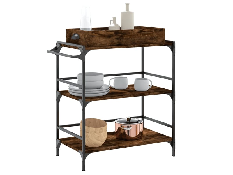  Desserte de cuisine, chariot de rangement chêne fumé 81,5x41x92,5 cm bois d'ingénierie  - Conforama E