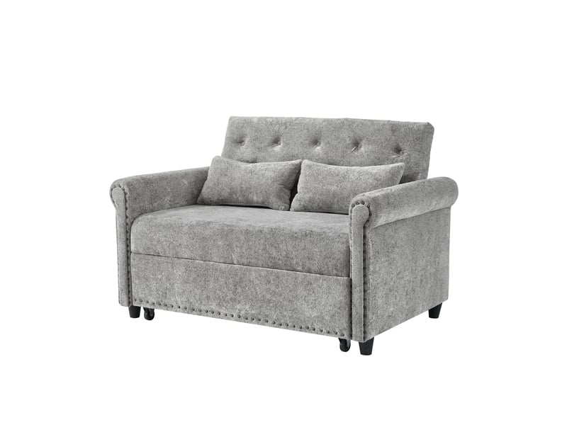  Canapé droit convertible 2 places en tissu gris, dossier réglable 3 positions et couchage 170 x 98 cm pour invités  - Conforama A