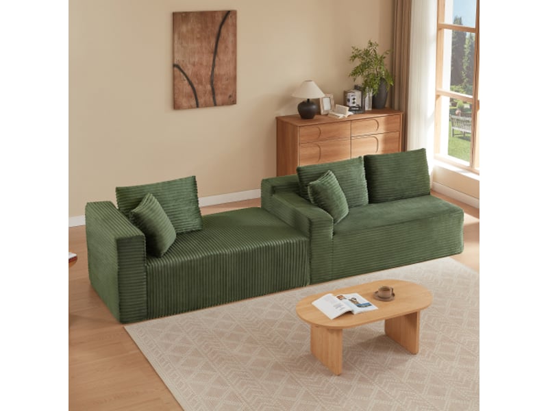 Canapé modulaire 3 places - avec méridienne flexible et coussins amovibles - pour salon ou bureau - en tissu vert - Conforama C