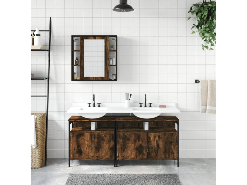 Ensemble d'armoires de salle de bain 3 pcs chêne fumé shl1376 - Conforama C