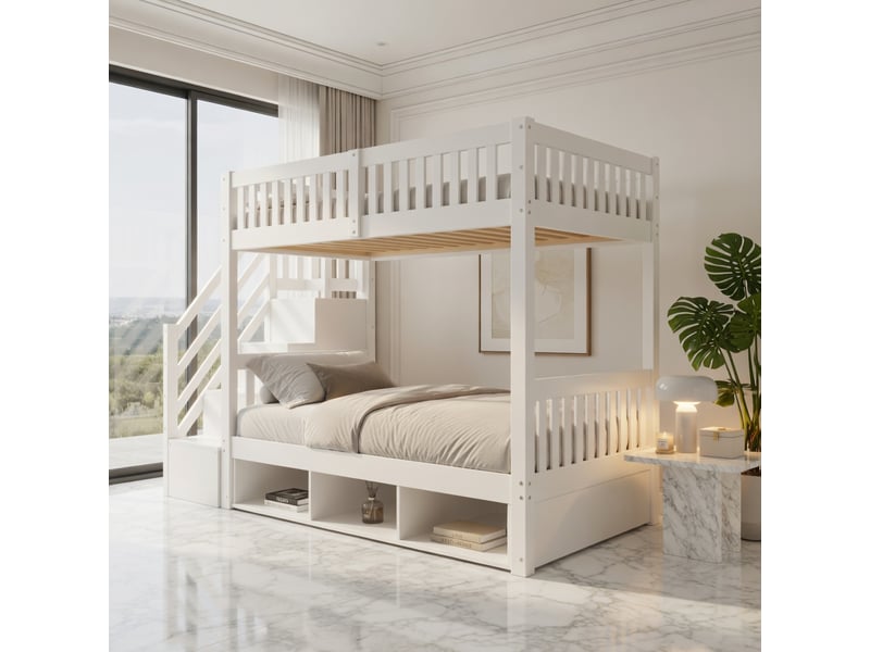  Gutenacht lit mezzanine 90x200 cm blanc avec penderie, bureau, échelle et tiroirs  - Conforama D