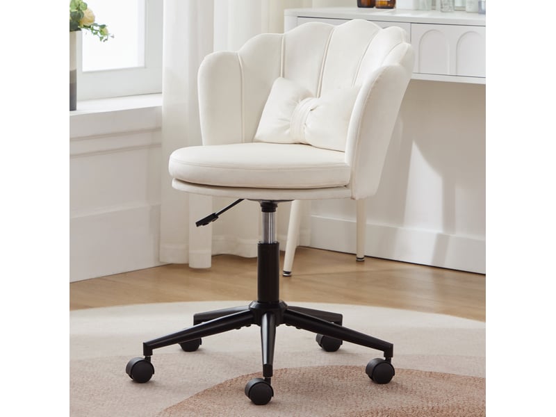  Chaise de bureau beige en velours réglable et pivotante à 360°  - Conforama E