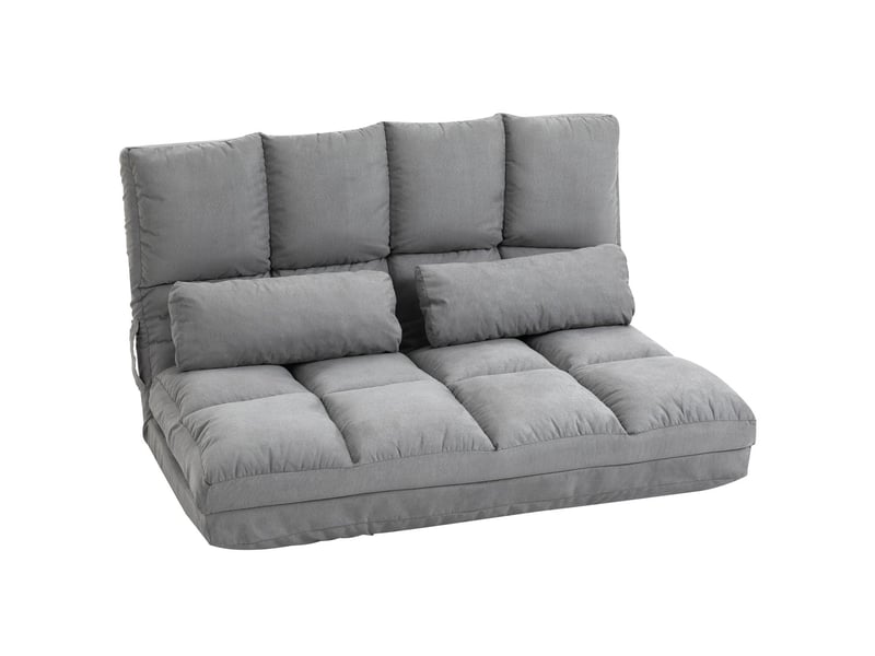  Fauteuil 102 x 73 x 60 cm fauteuil de sol 2-en-1 dossier réglable 3 positions coussin d’assise en velours gris structure en acier fonction lit  - Conforama E