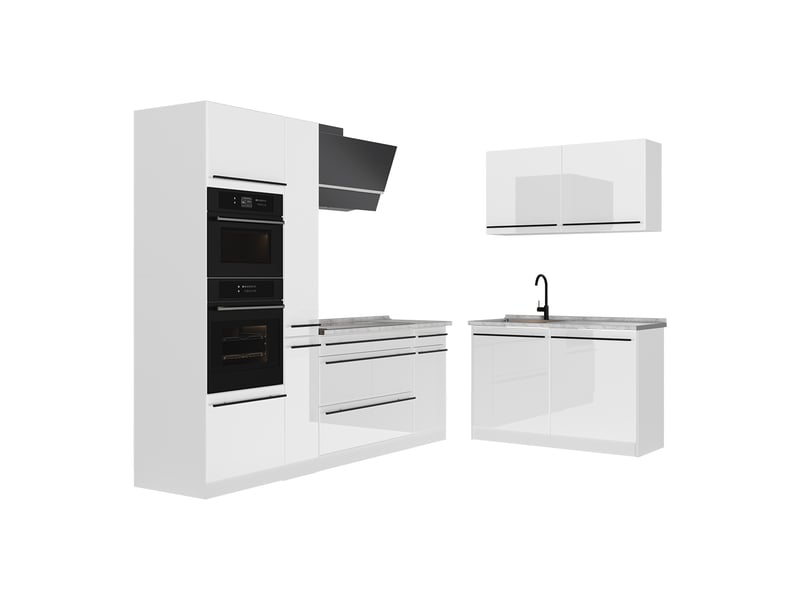  Vicco cuisine en angle, blanc haute brillanceblanc, 230 x 120 cm plan de travail marbre  - Conforama A
